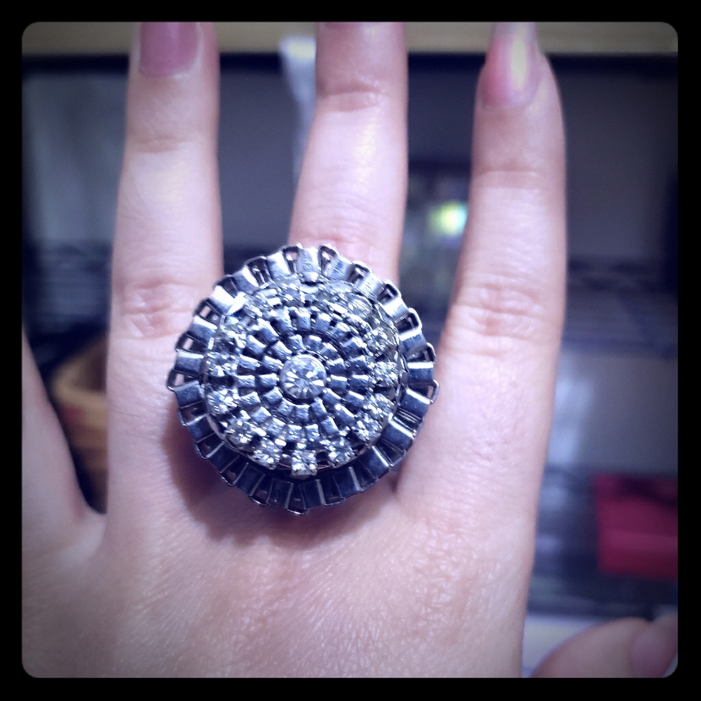 Aldo silver color ring with faux diamond details